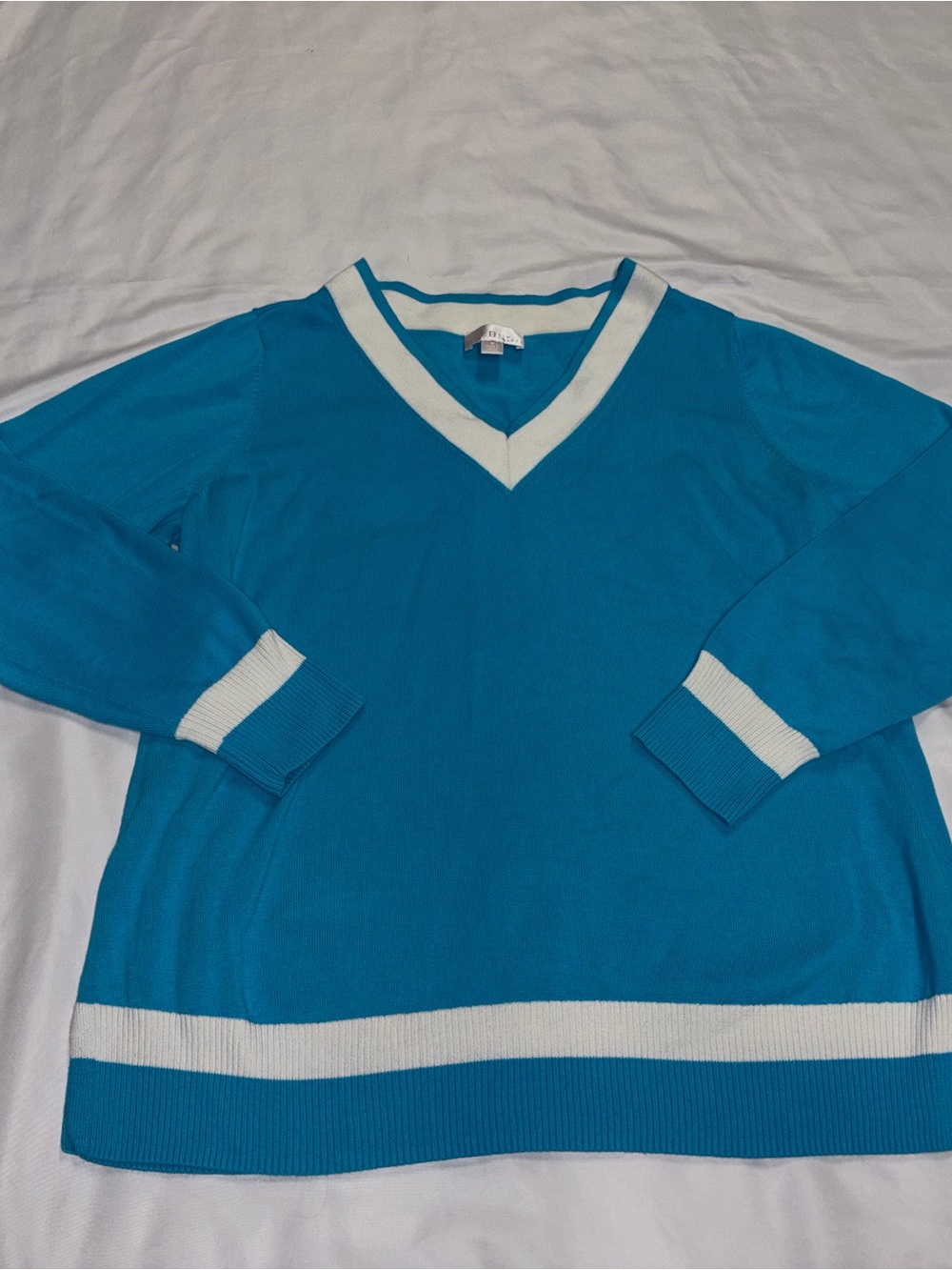 Vintage Blue V-Neck Sweater with White Trim lot B